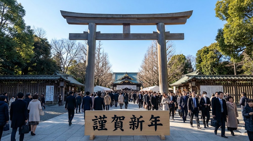 靖国神社の初詣の混雑