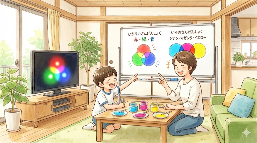 光の三原色と色の三原色の違いを子供向け