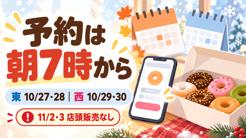 ミスド×ポケモン2026の先行予約が朝7時開始で、東日本と西日本の日程が異なることを示す案内画像
